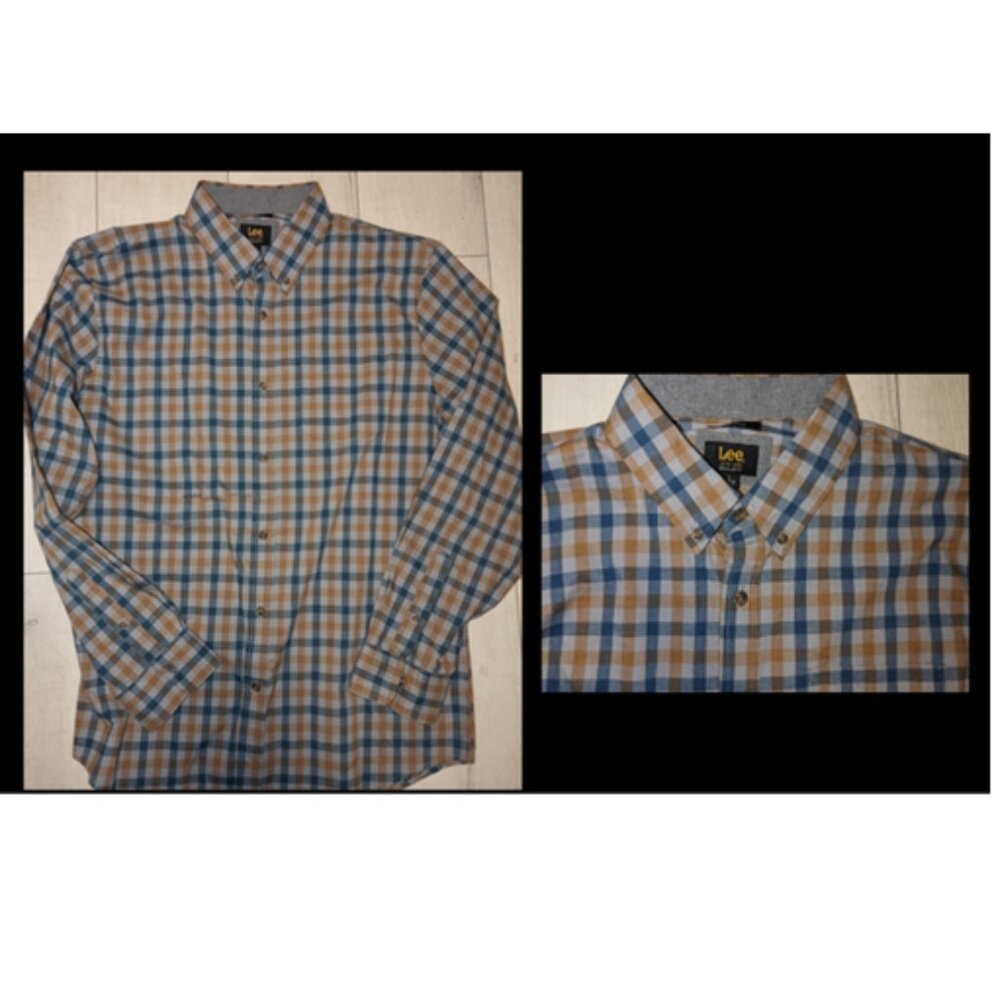 VTG 90s USA Made DeadstockLee Shirt Mens Large Blue Brown Plaid Button Down
